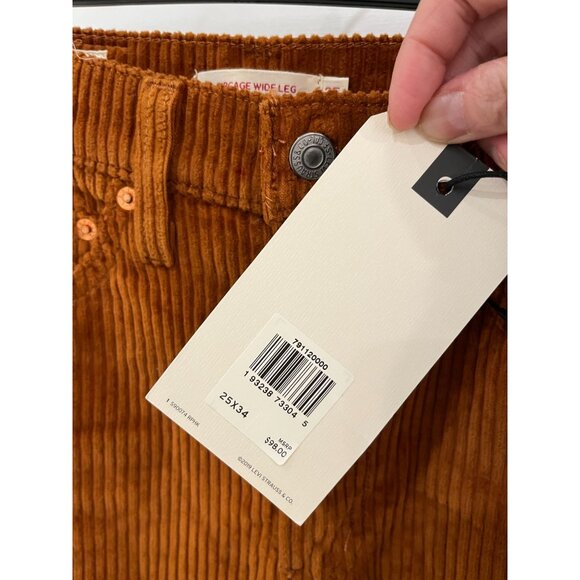 NWT Levi’s Ribcage Wide-Leg Corduroy Flare Jeans Sz 25 x 34 Caramel - Picture 8 of 12